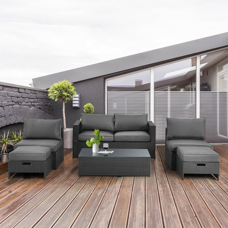 Costway - 6 Pieces Patio Rattan Furniture Set Space Saving Cushioned No Assembly-Gray