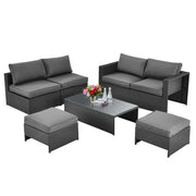 Costway - 6 Pieces Patio Rattan Furniture Set Space Saving Cushioned No Assembly-Gray