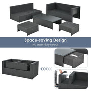 Costway - 6 Pieces Patio Rattan Furniture Set Space Saving Cushioned No Assembly-Gray