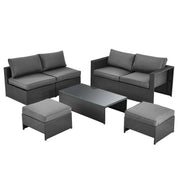 Costway - 6 Pieces Patio Rattan Furniture Set Space Saving Cushioned No Assembly-Gray