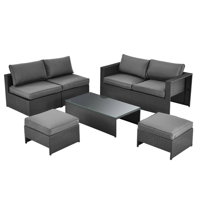 Costway - 6 Pieces Patio Rattan Furniture Set Space Saving Cushioned No Assembly-Gray
