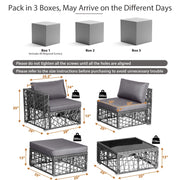 Costway - 5 Pieces Patio PE Rattan Wicker Sofa Furniture Set-Gray