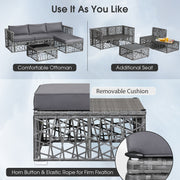 Costway - 5 Pieces Patio PE Rattan Wicker Sofa Furniture Set-Gray