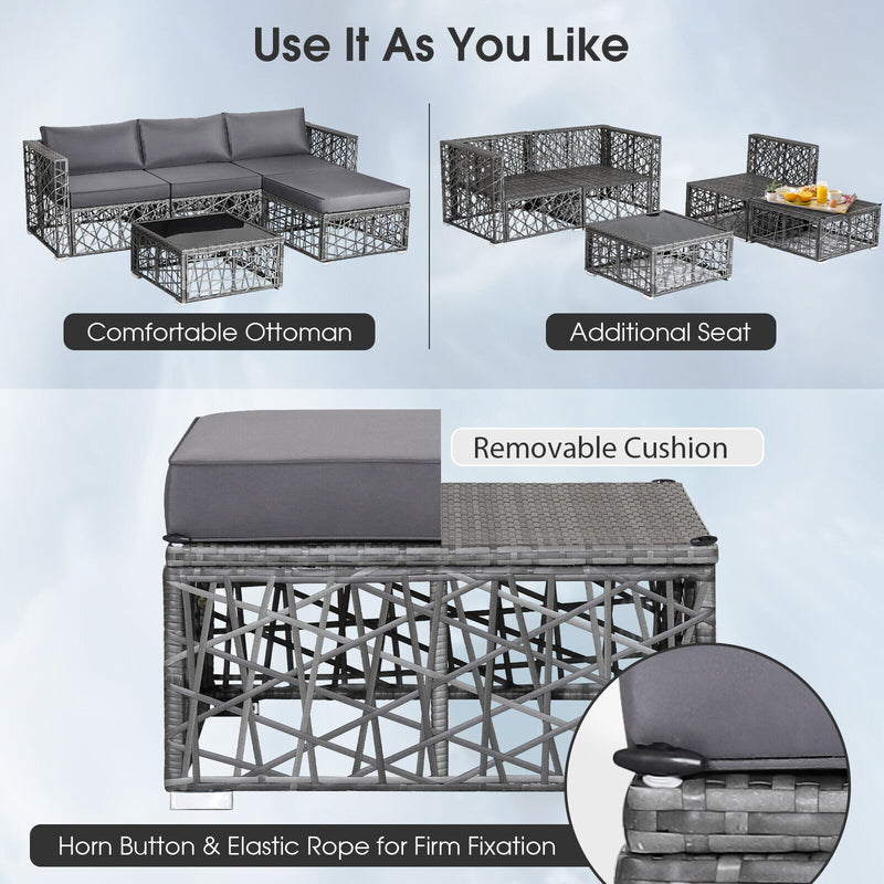 Costway - 5 Pieces Patio PE Rattan Wicker Sofa Furniture Set-Gray
