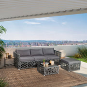 Costway - 5 Pieces Patio PE Rattan Wicker Sofa Furniture Set-Gray