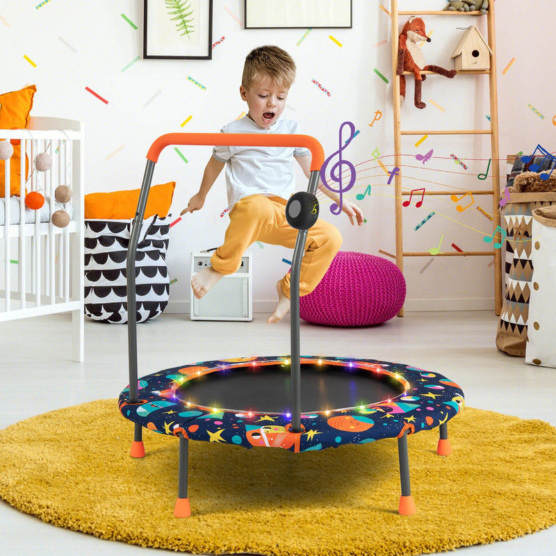 Costway - 36 Inch Mini Trampoline with Colorful LED Lights and Bluetooth Speaker-Multicolor