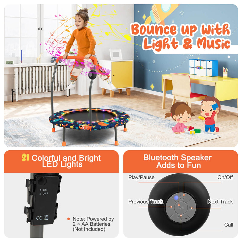 Costway - 36 Inch Mini Trampoline with Colorful LED Lights and Bluetooth Speaker-Multicolor