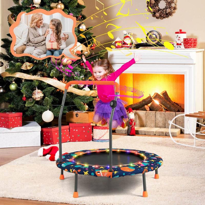 Costway - 36 Inch Mini Trampoline with Colorful LED Lights and Bluetooth Speaker-Multicolor