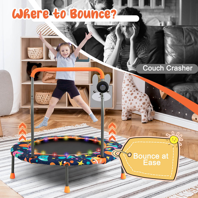Costway - 36 Inch Mini Trampoline with Colorful LED Lights and Bluetooth Speaker-Multicolor