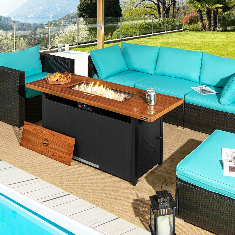 Costway - 57 Inch 50 000 BTU Rectangular Propane Outdoor Fire Pit Table-Brown