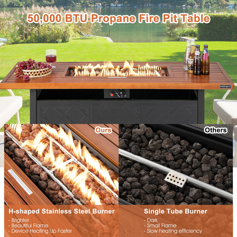Costway - 57 Inch 50 000 BTU Rectangular Propane Outdoor Fire Pit Table-Brown