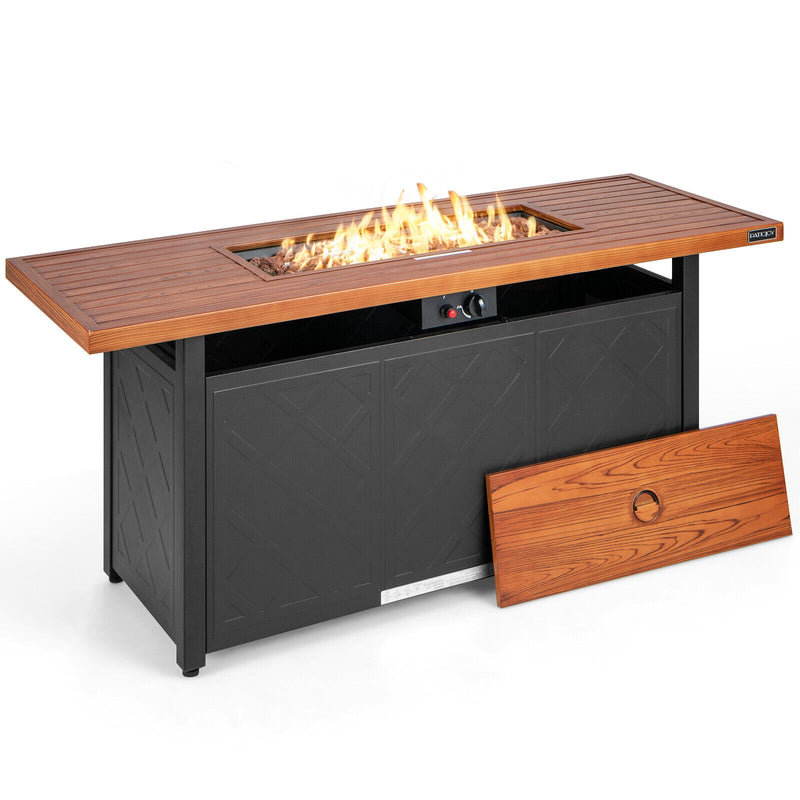 Costway - 57 Inch 50 000 BTU Rectangular Propane Outdoor Fire Pit Table-Brown