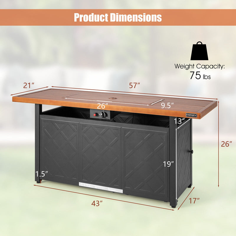 Costway - 57 Inch 50 000 BTU Rectangular Propane Outdoor Fire Pit Table-Brown