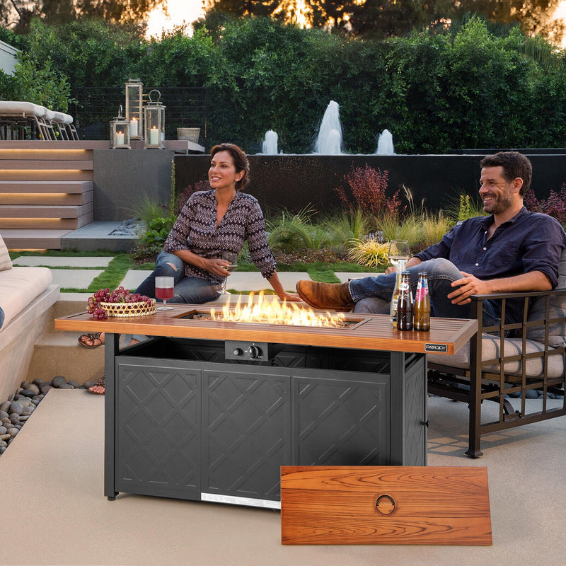 Costway - 57 Inch 50 000 BTU Rectangular Propane Outdoor Fire Pit Table-Brown