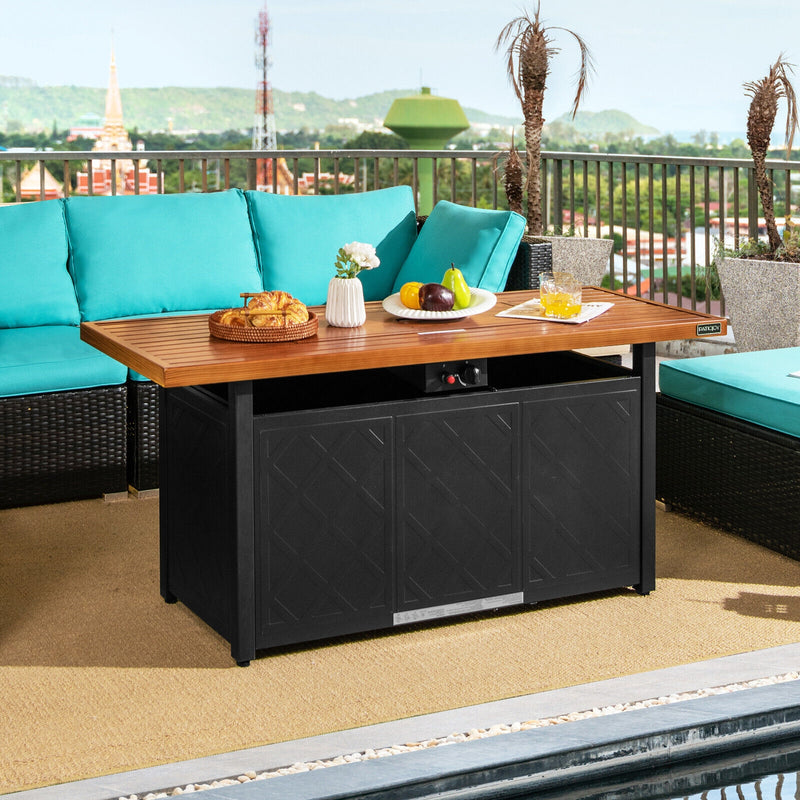 Costway - 57 Inch 50 000 BTU Rectangular Propane Outdoor Fire Pit Table-Brown
