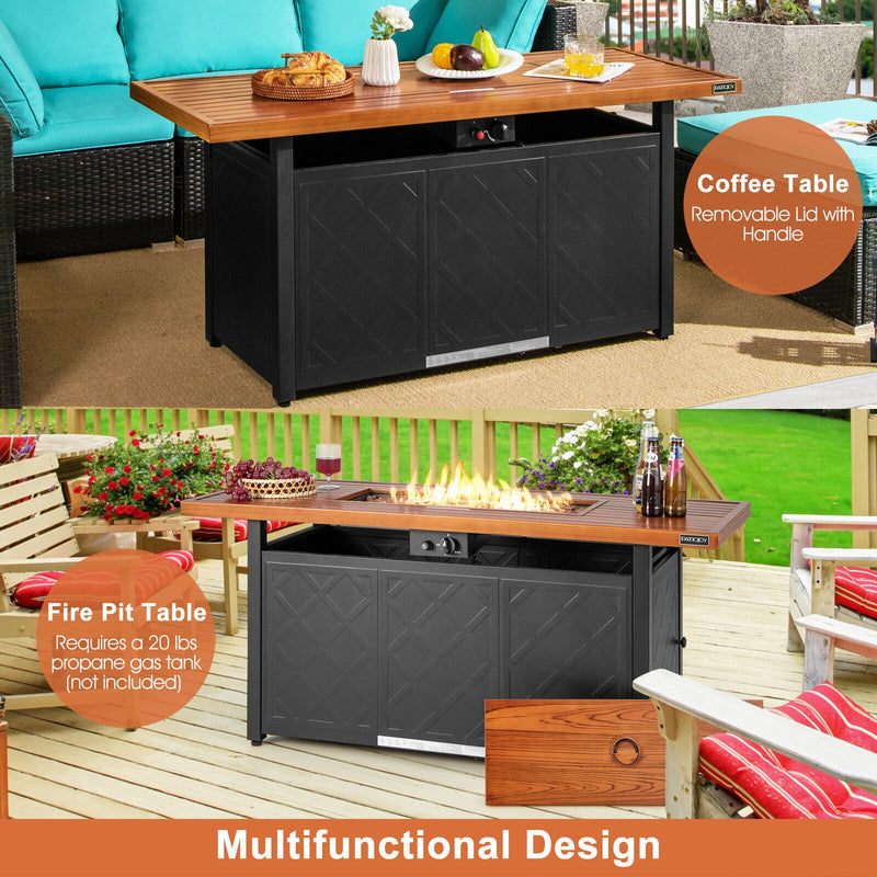 Costway - 57 Inch 50 000 BTU Rectangular Propane Outdoor Fire Pit Table-Brown