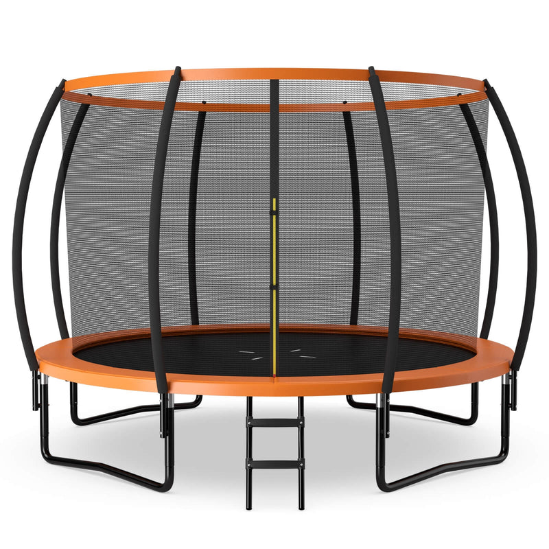 Costway - 12FT ASTM Approved Recreational Trampoline with Ladder-Orange