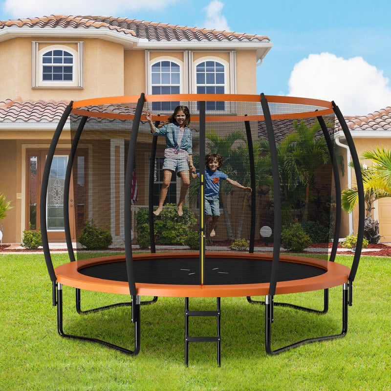 Costway - 12FT ASTM Approved Recreational Trampoline with Ladder-Orange