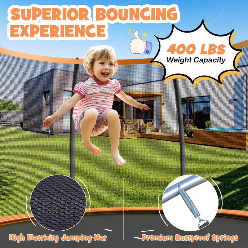 Costway - 12FT ASTM Approved Recreational Trampoline with Ladder-Orange