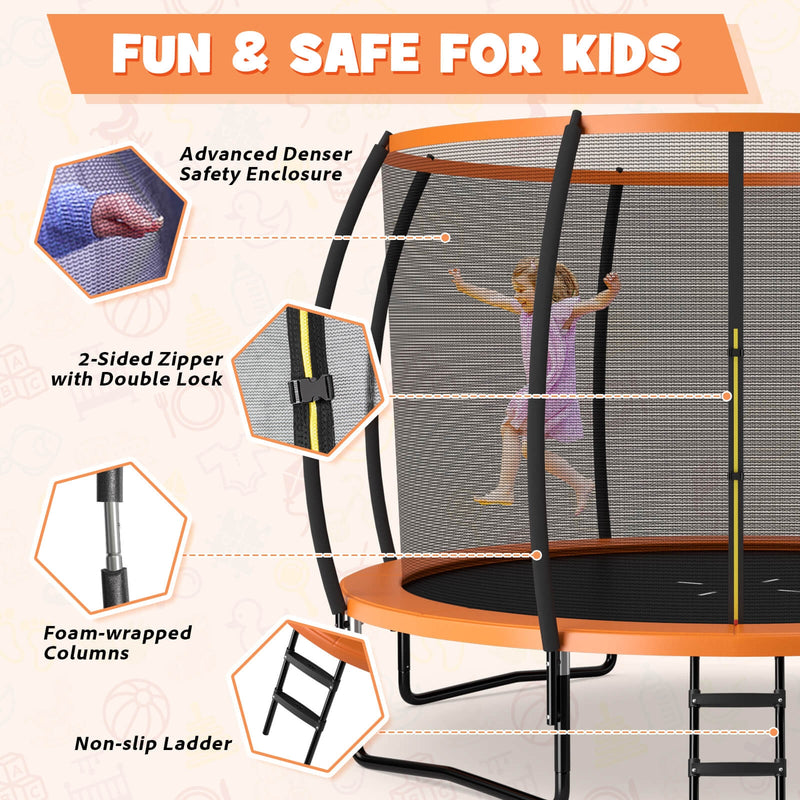 Costway - 12FT ASTM Approved Recreational Trampoline with Ladder-Orange