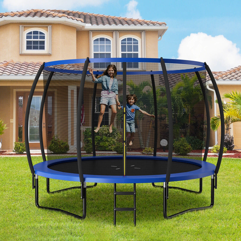Costway - 12FT ASTM Approved Recreational Trampoline with Ladder-Blue