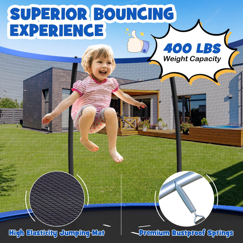 Costway - 12FT ASTM Approved Recreational Trampoline with Ladder-Blue
