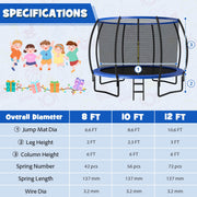 Costway - 12FT ASTM Approved Recreational Trampoline with Ladder-Blue