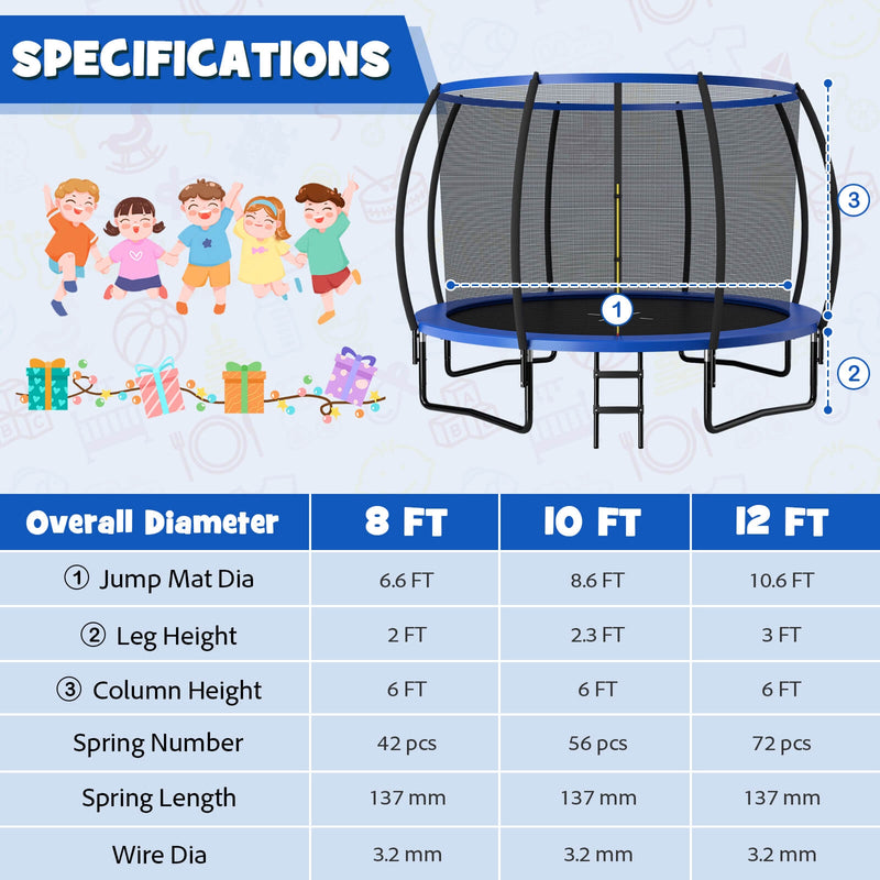 Costway - 12FT ASTM Approved Recreational Trampoline with Ladder-Blue