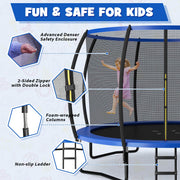 Costway - 12FT ASTM Approved Recreational Trampoline with Ladder-Blue