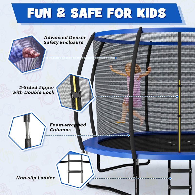 Costway - 12FT ASTM Approved Recreational Trampoline with Ladder-Blue