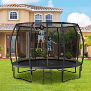 Costway - 12FT ASTM Approved Recreational Trampoline with Ladder-Black