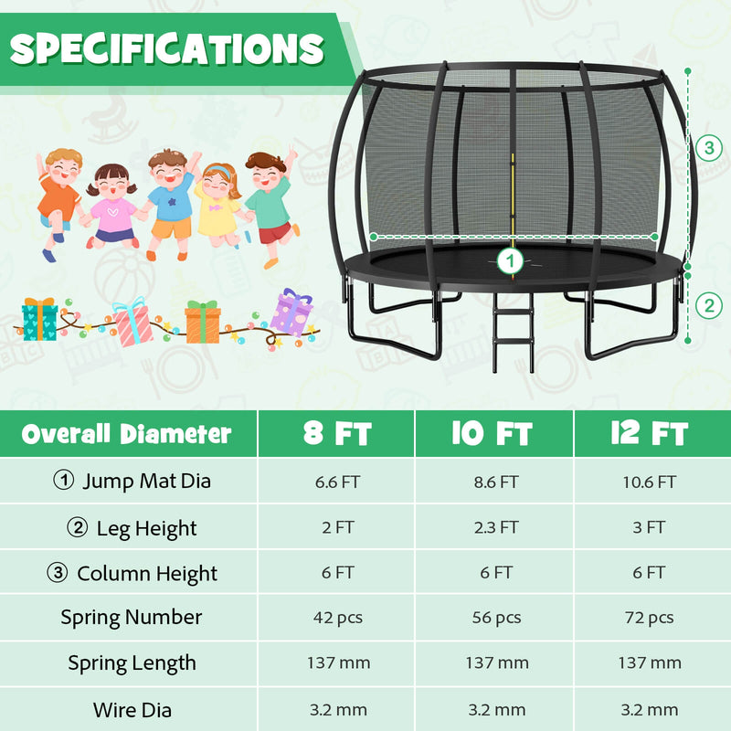 Costway - 12FT ASTM Approved Recreational Trampoline with Ladder-Black