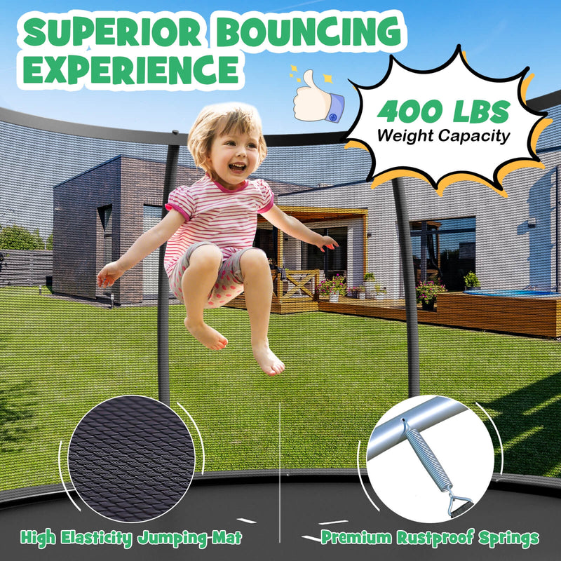 Costway - 12FT ASTM Approved Recreational Trampoline with Ladder-Black