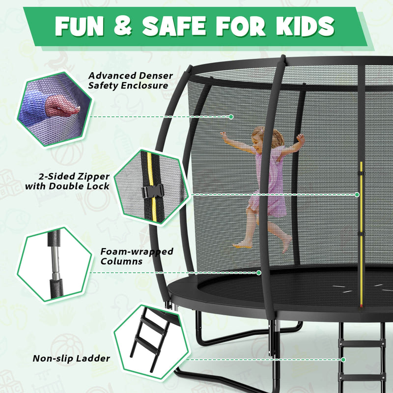 Costway - 12FT ASTM Approved Recreational Trampoline with Ladder-Black