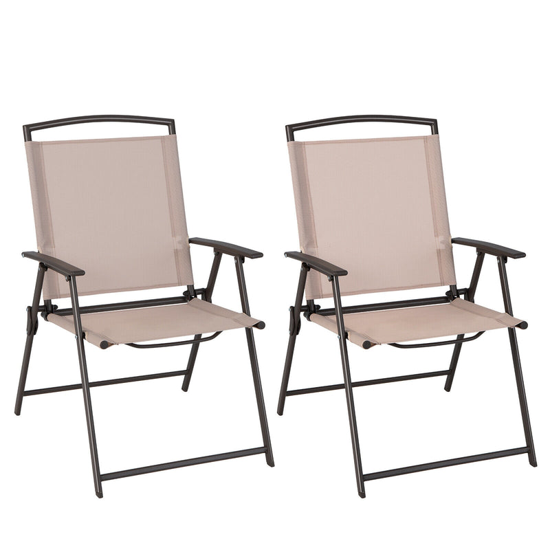 Costway - Set of 2 Patio Dining Chairs with Armrests and Rustproof Steel Frame-Beige