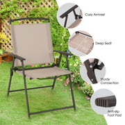 Costway - Set of 2 Patio Dining Chairs with Armrests and Rustproof Steel Frame-Beige