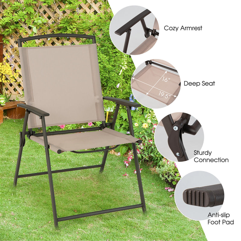 Costway - Set of 2 Patio Dining Chairs with Armrests and Rustproof Steel Frame-Beige