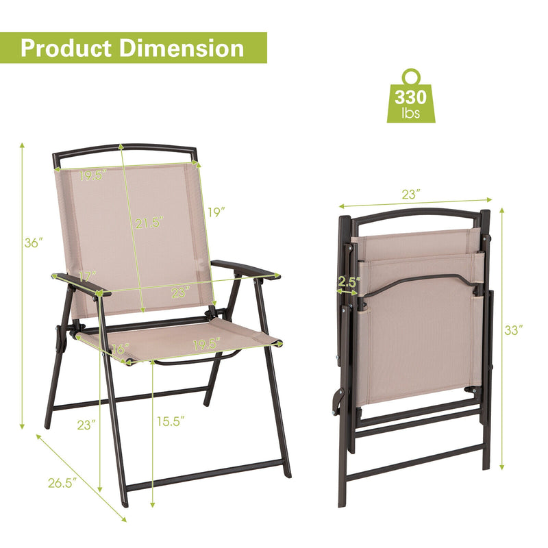 Costway - Set of 2 Patio Dining Chairs with Armrests and Rustproof Steel Frame-Beige