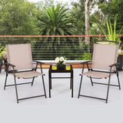Costway - Set of 2 Patio Dining Chairs with Armrests and Rustproof Steel Frame-Beige