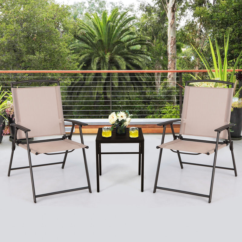 Costway - Set of 2 Patio Dining Chairs with Armrests and Rustproof Steel Frame-Beige