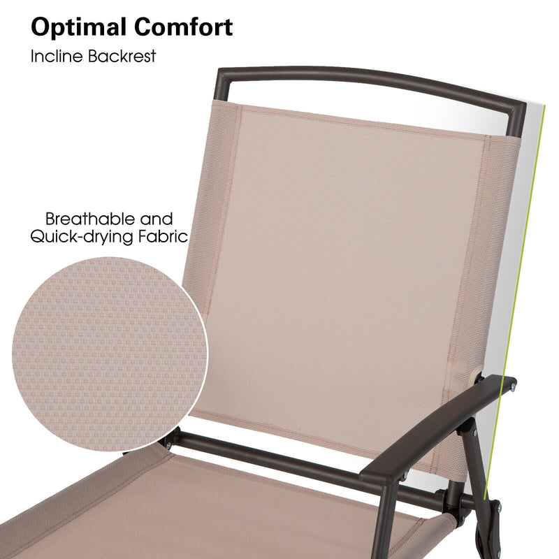Costway - Set of 2 Patio Dining Chairs with Armrests and Rustproof Steel Frame-Beige