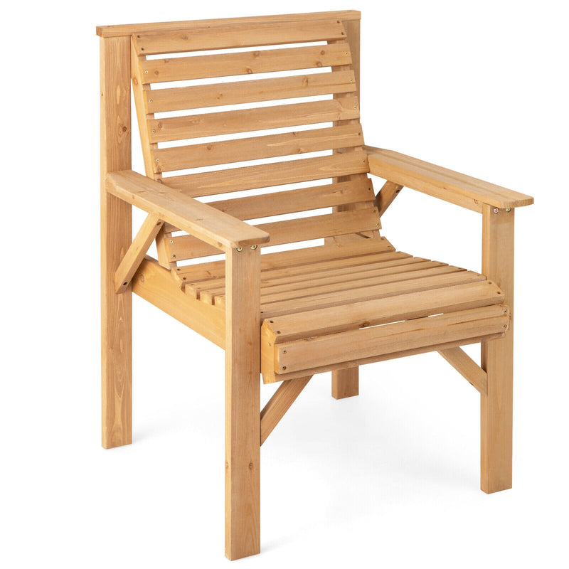 Costway - Outdoor Solid Fir Wood Chair with Inclined Backrest-Brown
