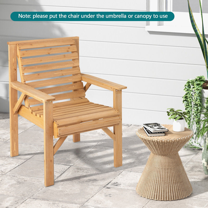 Costway - Outdoor Solid Fir Wood Chair with Inclined Backrest-Brown