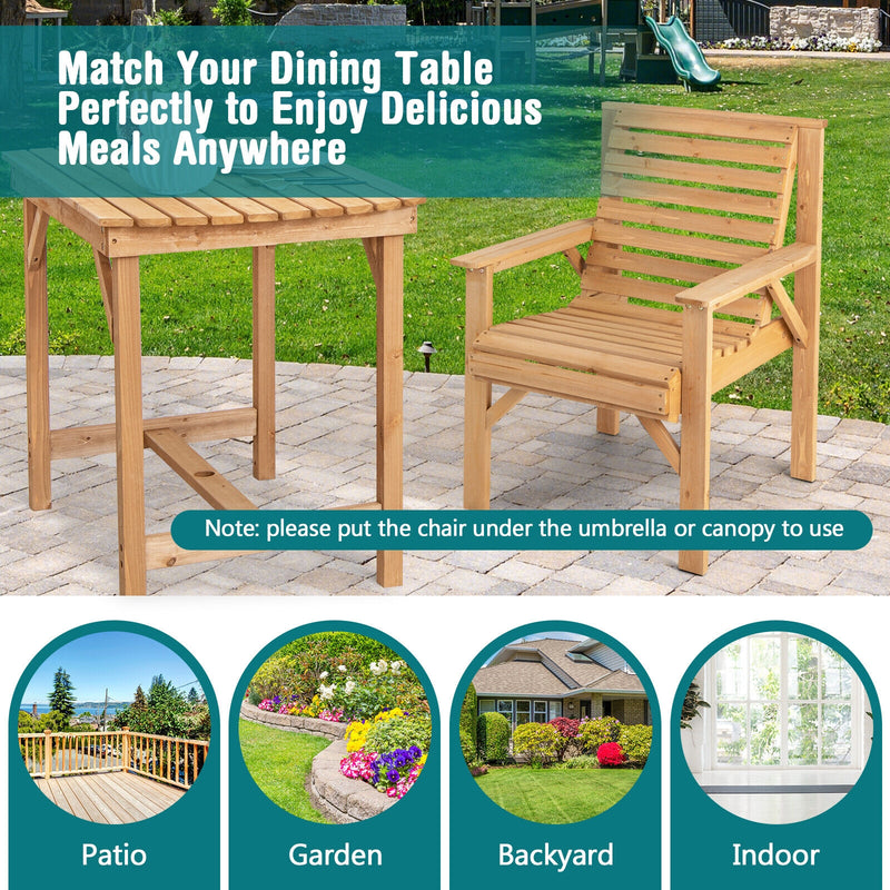 Costway - Outdoor Solid Fir Wood Chair with Inclined Backrest-Brown