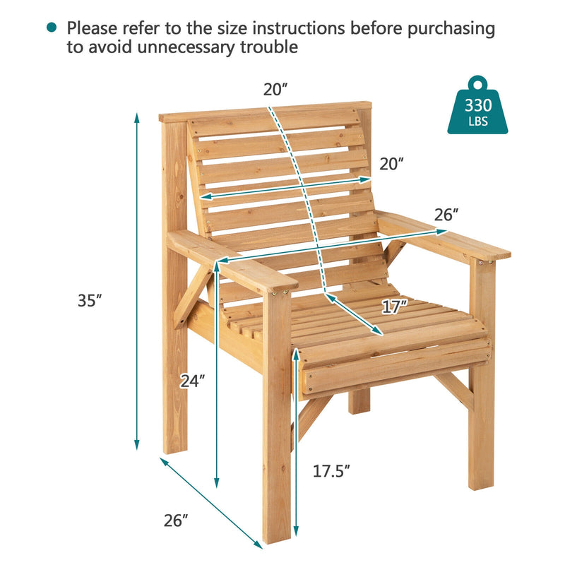 Costway - Outdoor Solid Fir Wood Chair with Inclined Backrest-Brown