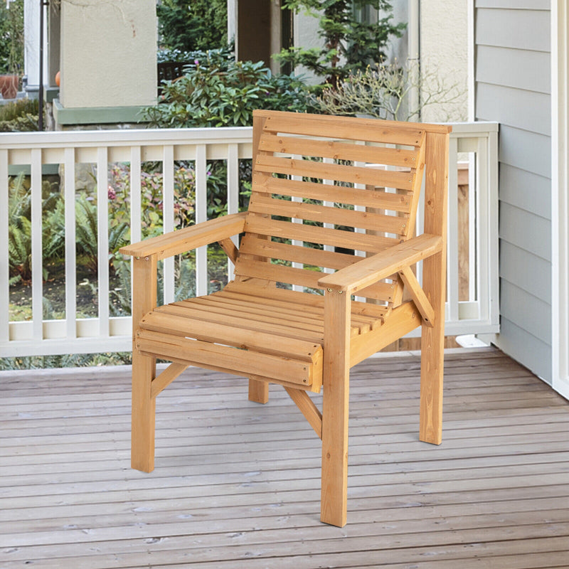 Costway - Outdoor Solid Fir Wood Chair with Inclined Backrest-Brown