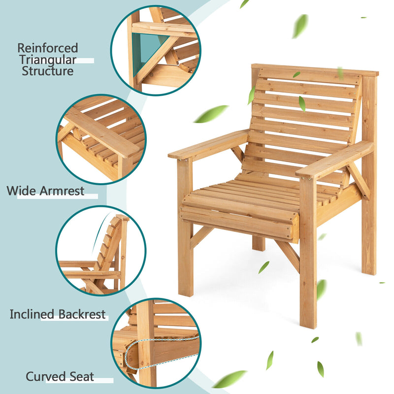 Costway - Outdoor Solid Fir Wood Chair with Inclined Backrest-Brown