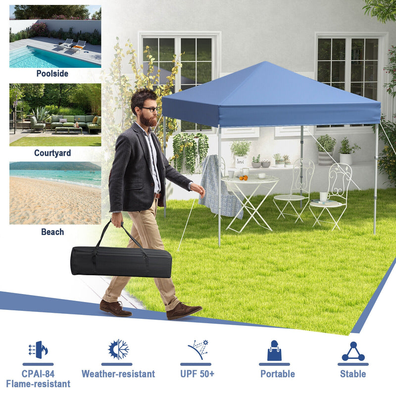 Costway - 6.6 x 6.6 Feet Outdoor Pop-up Canopy Tent with UPF 50+ Sun Protection-Blue