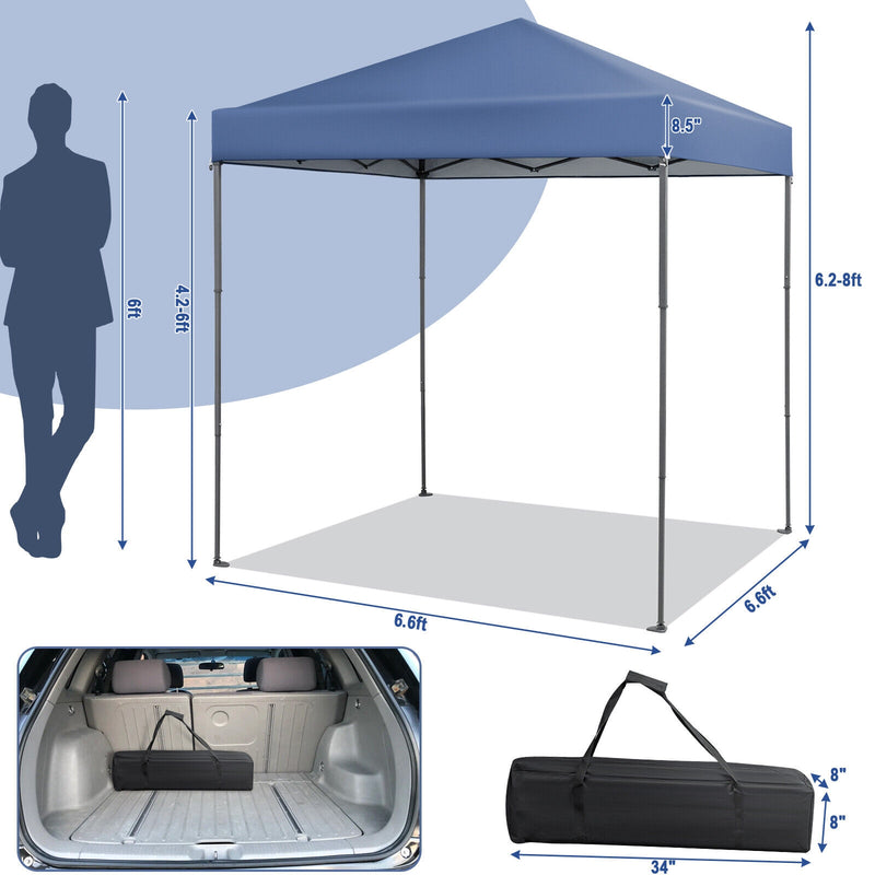 Costway - 6.6 x 6.6 Feet Outdoor Pop-up Canopy Tent with UPF 50+ Sun Protection-Blue