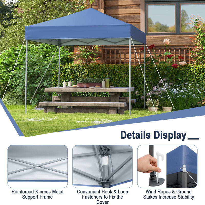 Costway - 6.6 x 6.6 Feet Outdoor Pop-up Canopy Tent with UPF 50+ Sun Protection-Blue